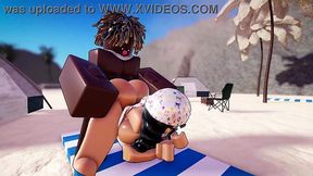 Latina baddie gets destroyed by a BBC on the beach in a Roblox game.