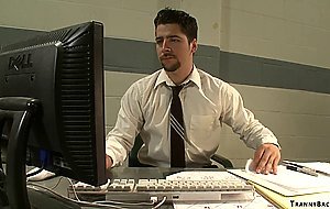 Shemale seduces and anal fucks coworker