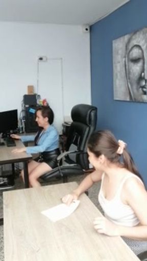 co-worker seduces me in the office, we touch each other and I lick her pussy