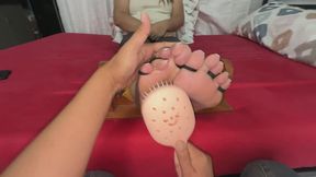 Tickling Cath’s Sensitive Soles With a Hairbrush