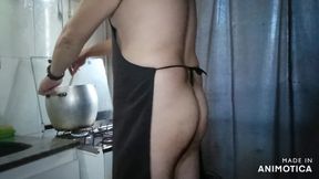 Glorious dude at the kitchen cooking naked.