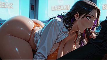 Busty milf gives a deepthroat blowjob to a massive black cock in the game room