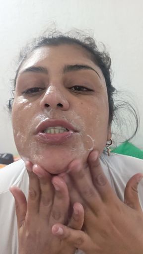 My stepsister Kairadenaly exfoliates her face with my cum