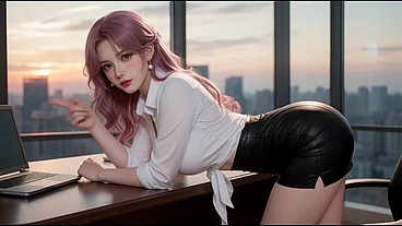 AI-Henti-Huge Tits Pink Hair Beauty Rides Boss After Office Overtime