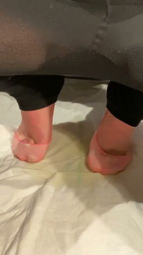 Quick pee in nylon and pedsocks   Clip 1
