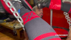 masuclin boy fucked bareback in madrid in sling by xxl cock