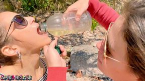 threesome ,two sluts thirsty for yellow piss, drink more than 3 liters in public, argentinian national park!!