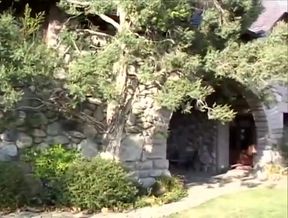 Tattooed petite fucking in the castle garden