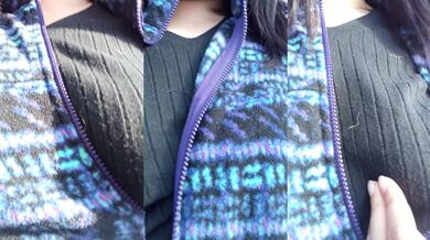 Secretly fingering my nipples in public busty Japanese chick hides from passersby