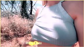 Alluring MATURE wife flaunts big boobs on hiking trail