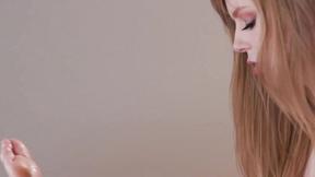 ”Tall blonde gets her legs & unshaved beaver massaged well”