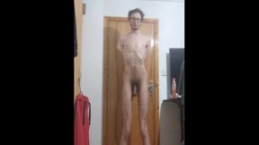 Extremely tall skinny teen teases his fans naked