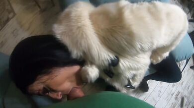 MilfyCalla gets face fucked in white fur coat and ugg boots blowing a big load