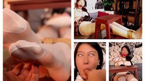 Contact lenses make her temporarily blind Silky feet foot fetish podophilia praising ballgag feet Thigh highs caressing stocking worship electric shock flogging floger electroplay tickle tools foot tickling fetish kink ticklee electrostimulation