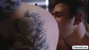 Stepdad surprise his TS stepteen anal birthday gift