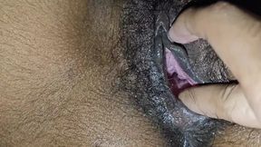Massage Big whole pussy fingering and fucked with bbc black hairy cock while wearing condom.