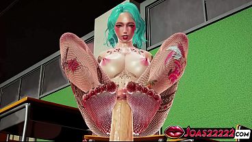 Femdom with Big Tits Hyolyn in Fishnet Pantyhose 3D Hentai - Handjob with Nipple Licking, Face Sitting Domination Cunnilingus, and Intense Footjob Fetish in Nylon Ending with Cumshot