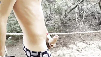 Young Brazilian twink strokes his huge cock on the beach