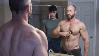 Boy helps his dad to shave pubic hair!
