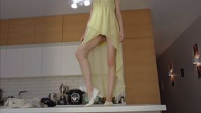 Goddess Amber Rule In The House - White Gym Slippers Posing