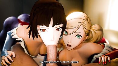 Two bitches enthusiastically jump on a dick to satisfy their powerful libido[eng sub]