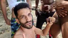 I found 2 guys at a nude beach and we commenced throating their hard-ons