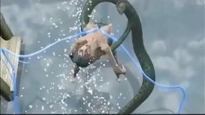 Cartoon babe by the beach gets deep throat action