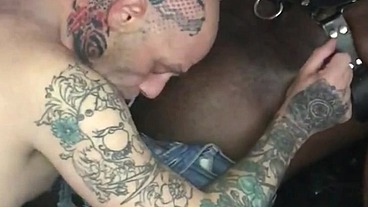 White Tattooed Slut Worships Black Muscle
