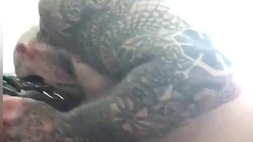 White Tattooed Slut Worships Black Muscle