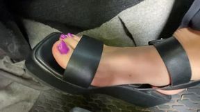 Anie accelerates the old Chevette hard in her sexy sandals.