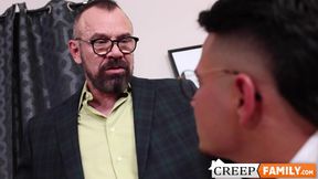 Bearded jock stepdad anal drilled his horny stud stepson