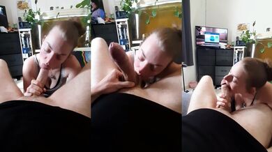 French blonde takes her snack deep down her throat