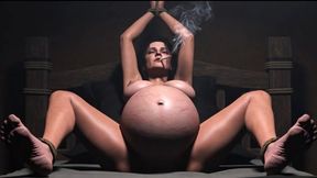 9 Months Pregnant Smoking in Bondage - Depressed but Extremely Horny