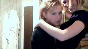 Two alike looking happily giggling gals kinda striptease for me on webcam