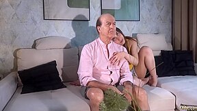 Sexy Young Babe Seduces Old Man During Half Time