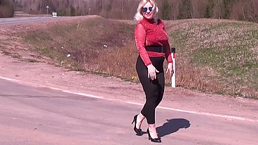 Black transparent leggings - Teasing on road