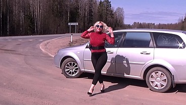 Black transparent leggings - Teasing on road