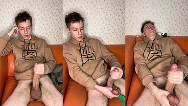 College Twink Strokes Huge Dick After Long Day