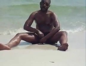 Black Amateur Strokes His Big Cock Outdoors at the Beach