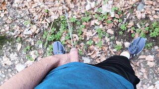 scorching sporty dude urinating outdoor