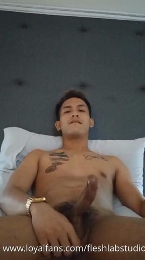 Tatted Pinoy Twink Strokes His Hairy Dick in Hotel Room Until He Shoots