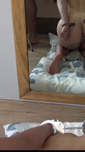 Teen babe amateur gets handcuffed, leashed, buttplugged and on her knees for rough mouthfucking + cum in mouth!   Clip 1