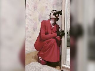 Crossdresser sucks ebony sex tool