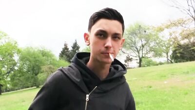 CZECH HUNTER 424 - Twink Enjoying a Smoke by the Park Gets a Massive Cock Raw