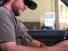 Horny Guy Bustin A Nut at the Bank ( Hands free Public Cum )