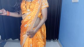 Indian hot housewife looking gorgeous satin saree