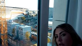 German MILF blonde gives a sloppy blowjob in hotel room