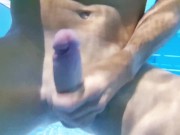 Risky underwater masturbation in a public swimming pool