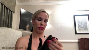 rebecca more from naked into a sexy latex outfit reverse striptease