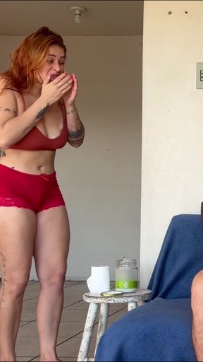 REDHEAD NEIGHBOR CAUGHT ME WITH HEADPHONES JERKING OFF